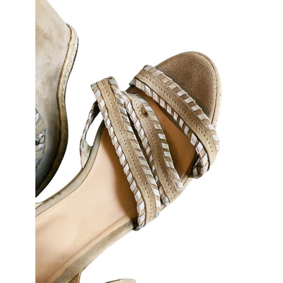 Comptoir des Cotonniers Suede Wedge Strappy Sandal Boho Beige Silver 7.5 Boho - Picture 6 of 9